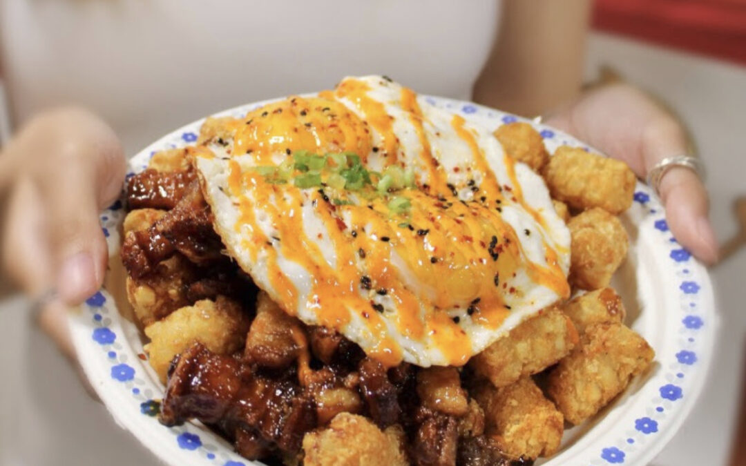 Tater tots with pork and egg - Asian-style restaurant in Calgary